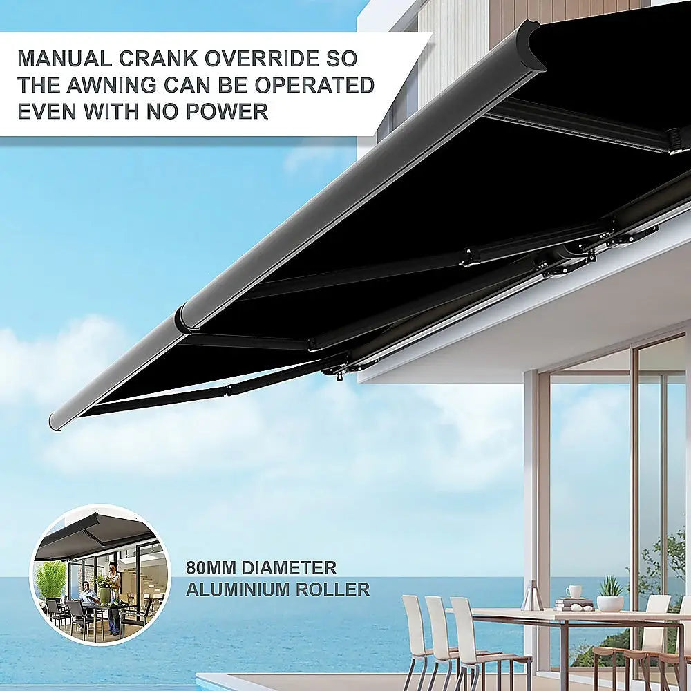 5.5m x 3.0m Retractable Folding Arm Awning Heavy Duty Full Cassette Motorised - Home & Garden > Shading