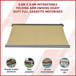 5.5m x 3.0m Retractable Folding Arm Awning Heavy Duty Full Cassette Motorised - Home & Garden > Shading
