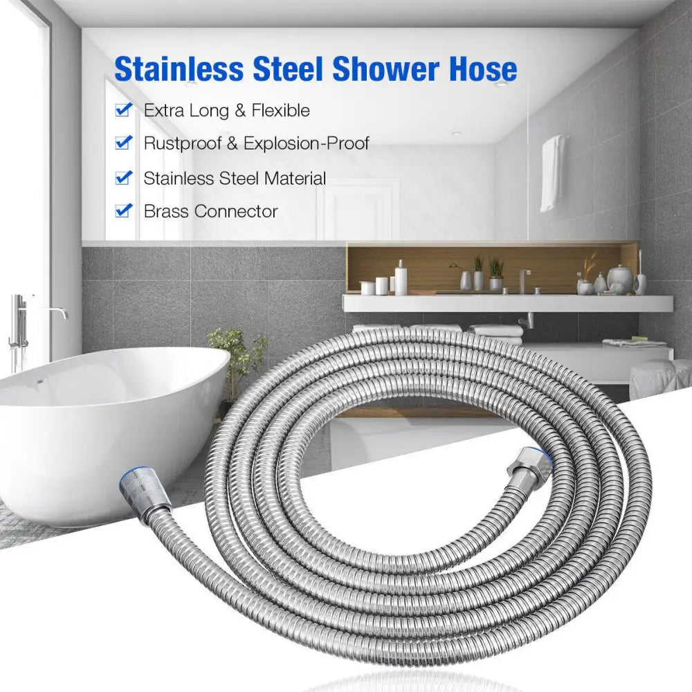 5 FT Handheld Shower Head Hose 1.5m Bathroom Stainless Steel Shower Water Tube - Home & Garden > Bathroom Accessories >