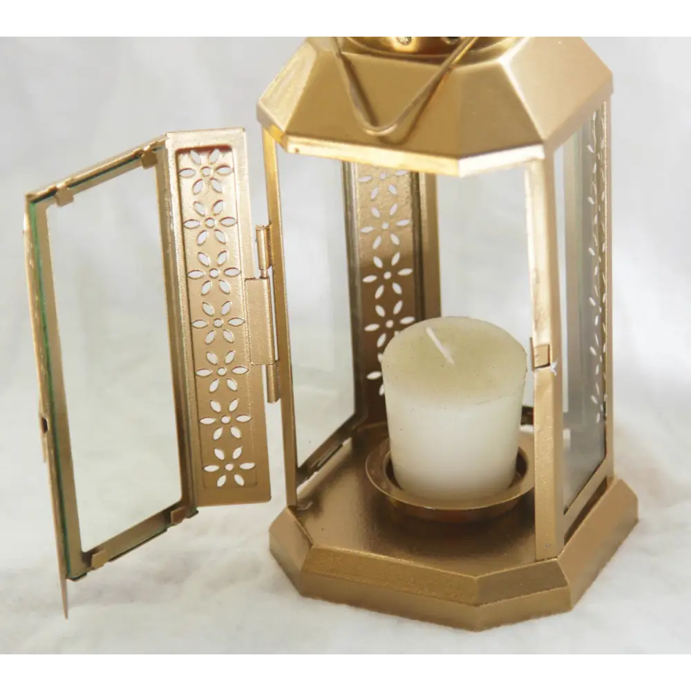 5 Pack of Gold Metal Miners Lantern Summer Xmas Wedding Home Party Room Balconey Deck Decoration 21cm Tealight Candle