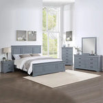 5 Pieces Bedroom Suite in Solid Wood & MDF Queen Size Grey Colour Bed Bedside Table Dresser & Tallboy - Furniture >