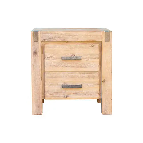 5 Pieces Bedroom Suite in Solid Wood Veneered Acacia Construction Timber Slat Single Size Oak Colour Bed Bedside Table
