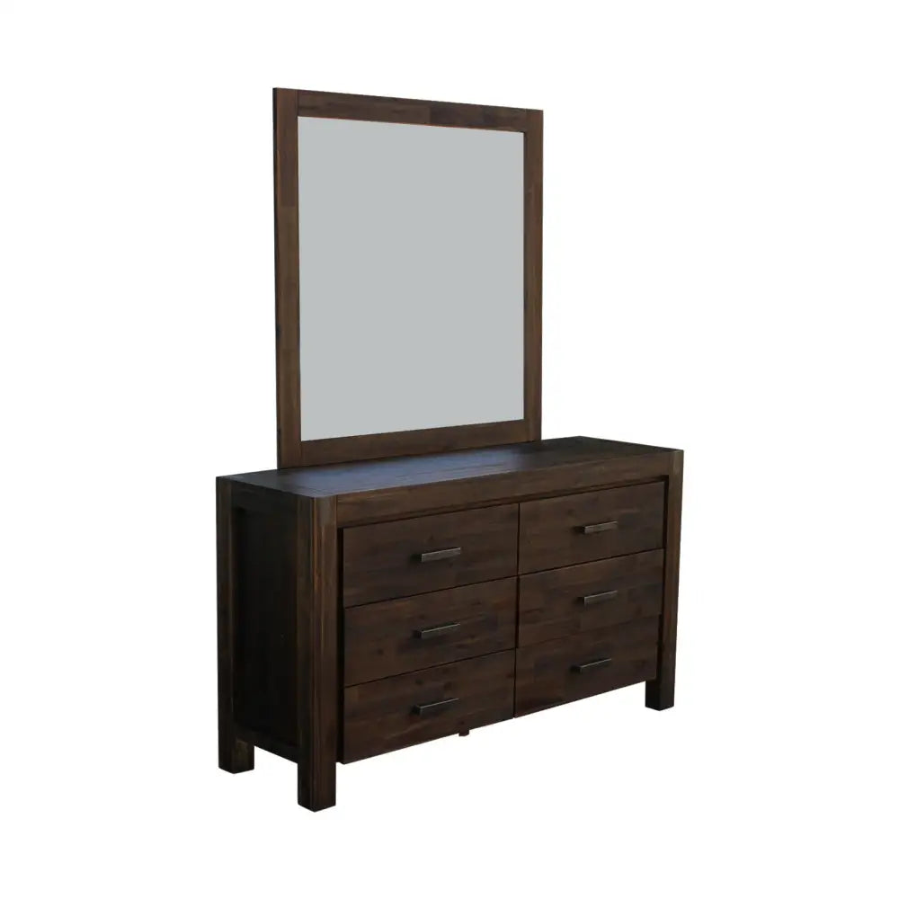 5 Pieces Bedroom Suite in Solid Wood Veneered Acacia Construction Timber Slat Double Size Chocolate Colour Bed Bedside