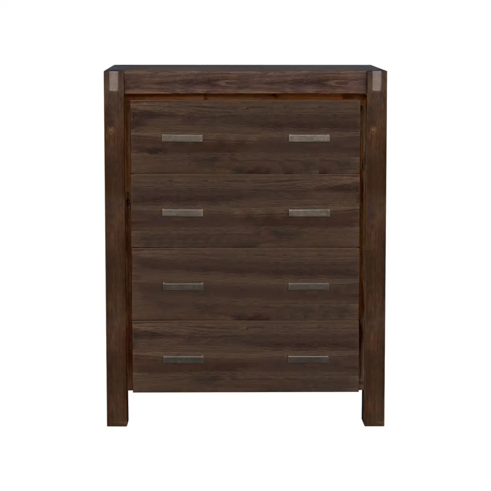 5 Pieces Bedroom Suite in Solid Wood Veneered Acacia Construction Timber Slat Queen Size Chocolate Colour Bed Bedside
