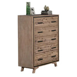 5 Pieces Bedroom Suite King Size Silver Brush in Acacia Wood Construction Bed Bedside Table Tallboy & Dresser
