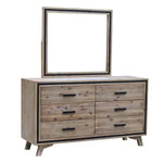 5 Pieces Bedroom Suite King Size Silver Brush in Acacia Wood Construction Bed Bedside Table Tallboy & Dresser