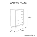 5 Pieces Bedroom Suite Queen Size Silver Brush in Acacia Wood Construction Bed Bedside Table Tallboy & Dresser
