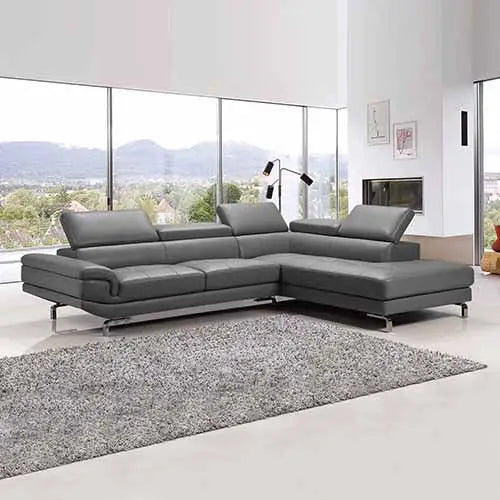 5 Seater Lounge Set Grey Colour Leatherette Corner Sofa for Living Room Couch with Chaise - Furniture > Bar Stools &