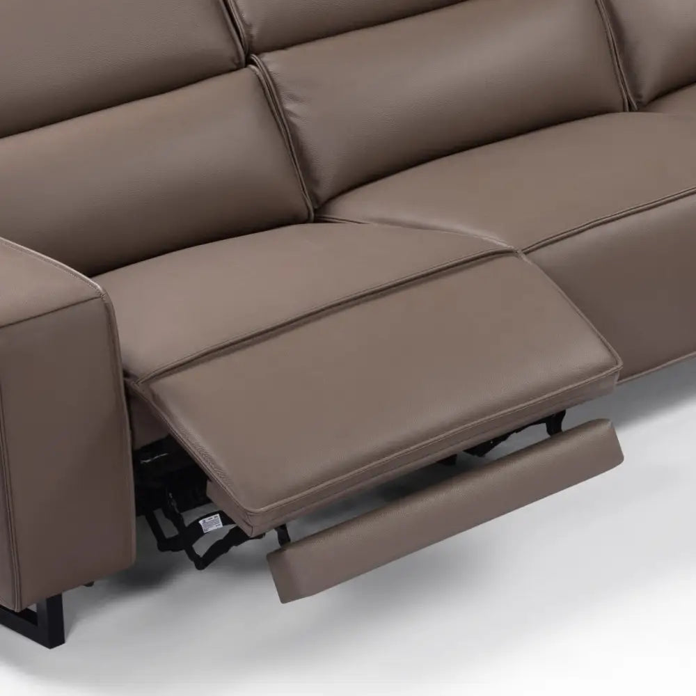 5 Seater Real Cow Leather Sofa with Power Recliner Adjustable Headrest Wooden Frame Corner Lounge - Furniture > Sofas >