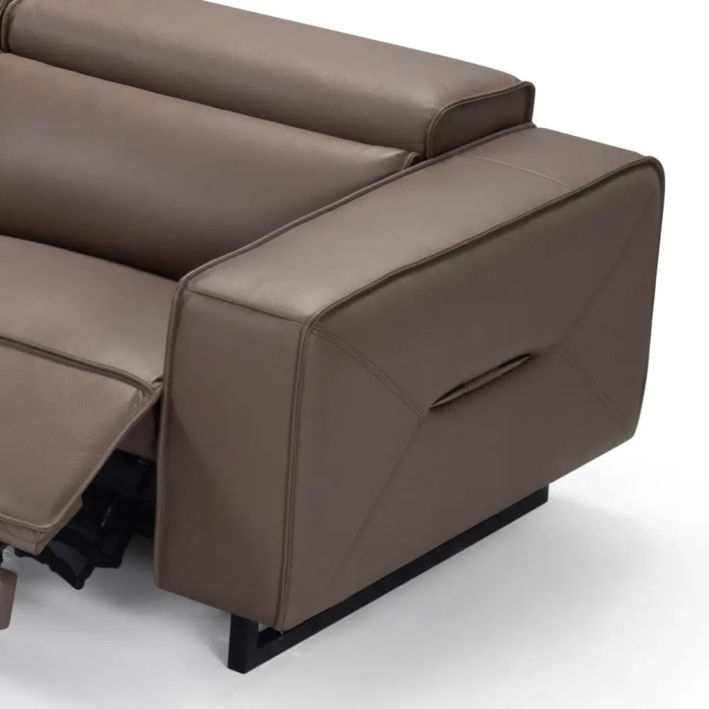 5 Seater Real Cow Leather Sofa with Power Recliner Adjustable Headrest Wooden Frame Corner Lounge - Furniture > Sofas >