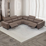 5 Seater Real Cow Leather Sofa with Power Recliner Adjustable Headrest Wooden Frame Corner Lounge - Furniture > Sofas >