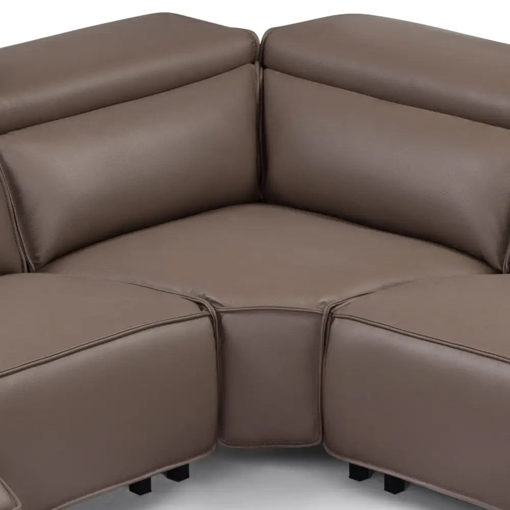 5 Seater Real Cow Leather Sofa with Power Recliner Adjustable Headrest Wooden Frame Corner Lounge - Furniture > Sofas >