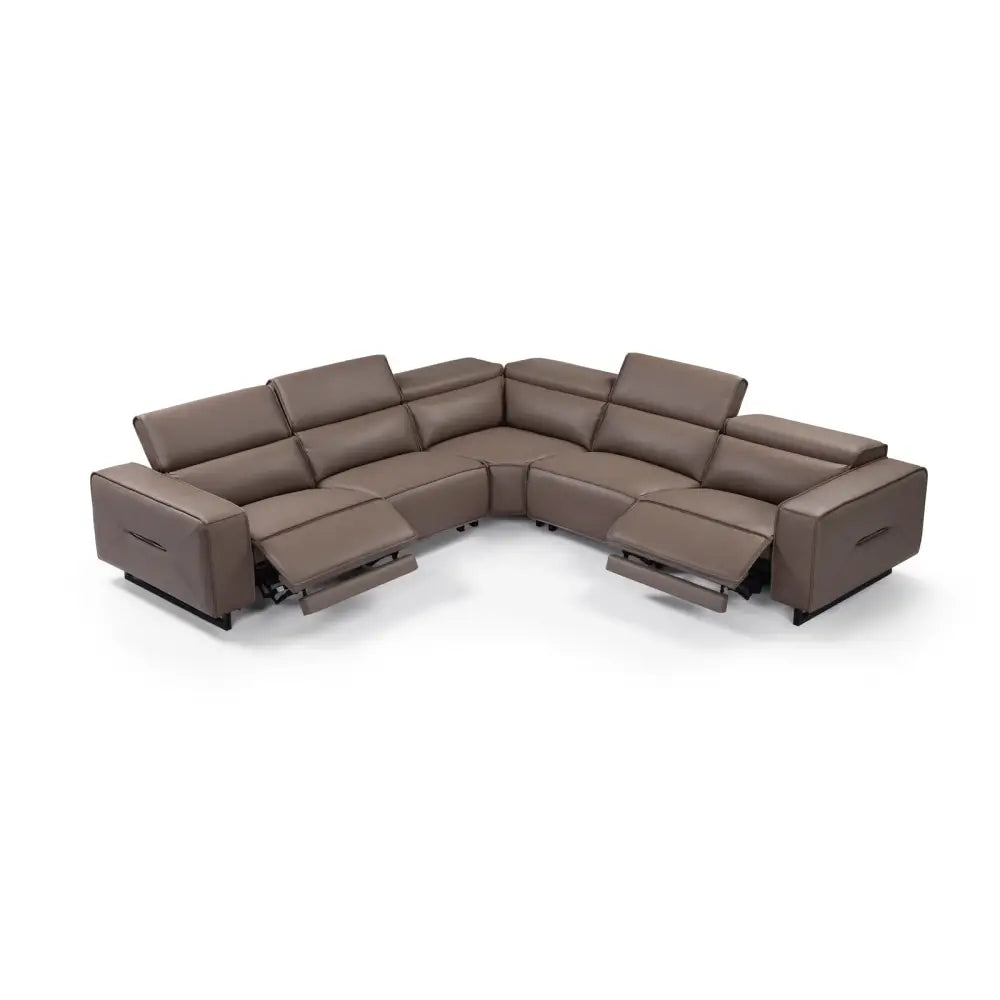 5 Seater Real Cow Leather Sofa with Power Recliner Adjustable Headrest Wooden Frame Corner Lounge - Furniture > Sofas >