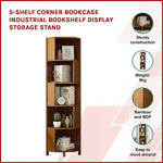 5-Shelf Corner Bookcase Industrial Bookshelf Display Storage Stand - Furniture > Office