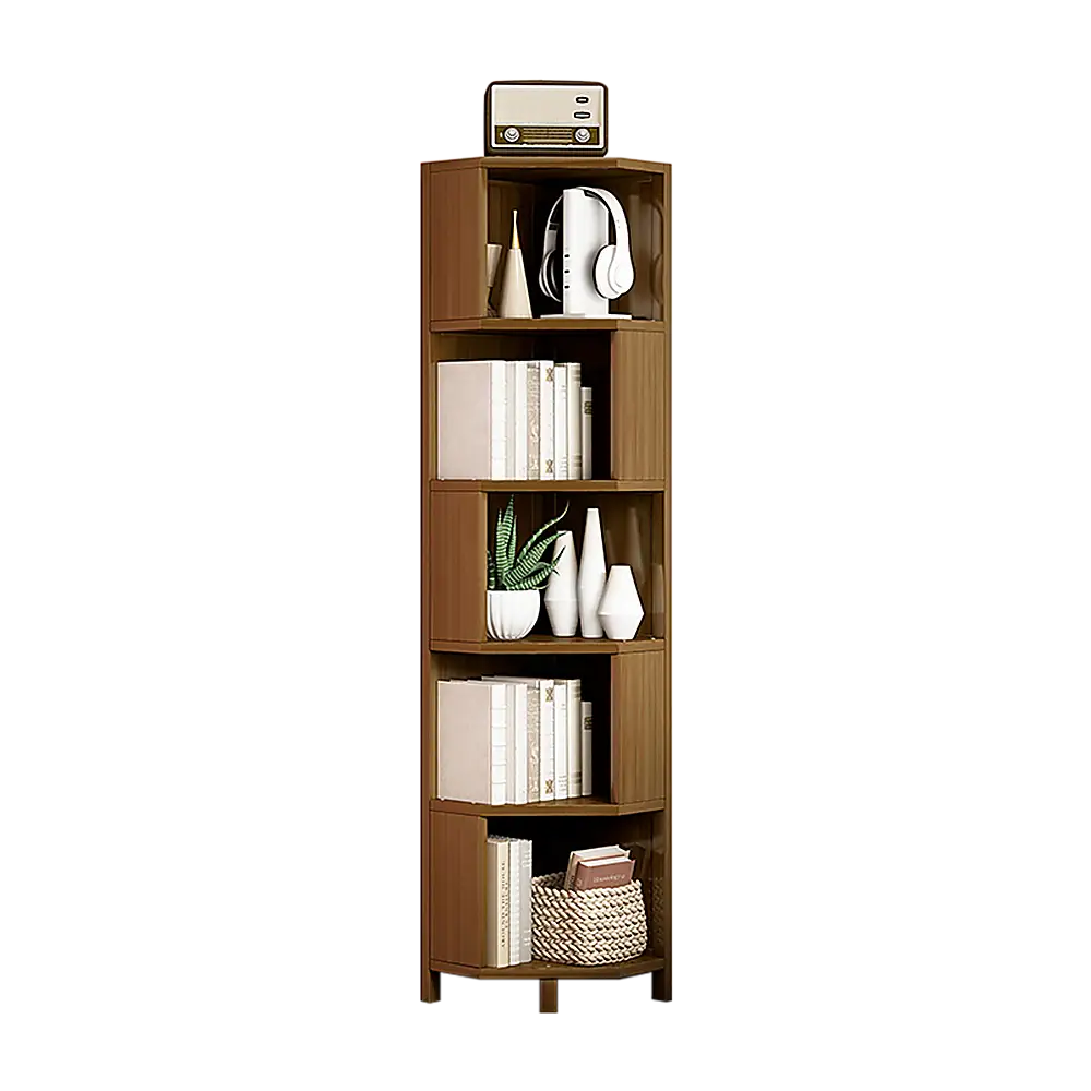 5-Shelf Corner Bookcase Industrial Bookshelf Display Storage Stand - Furniture > Office