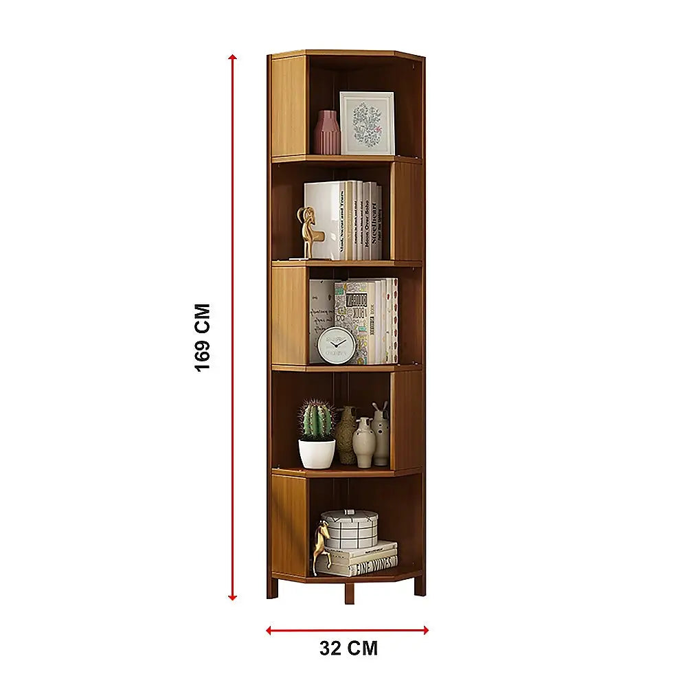 5-Shelf Corner Bookcase Industrial Bookshelf Display Storage Stand - Furniture > Office