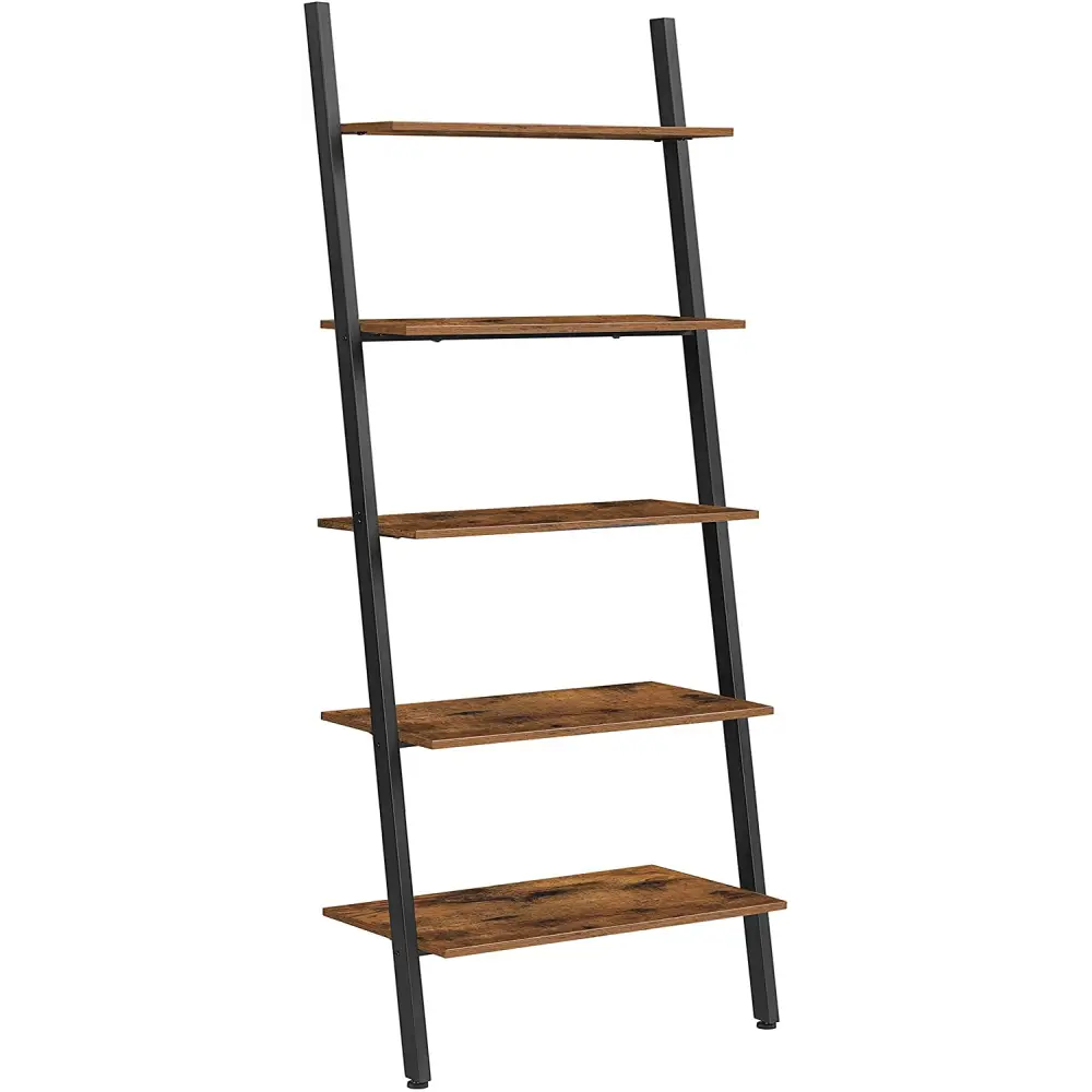 5-Tier Bookshelf Rack Rustic Brown and Black - Furniture > Living Room