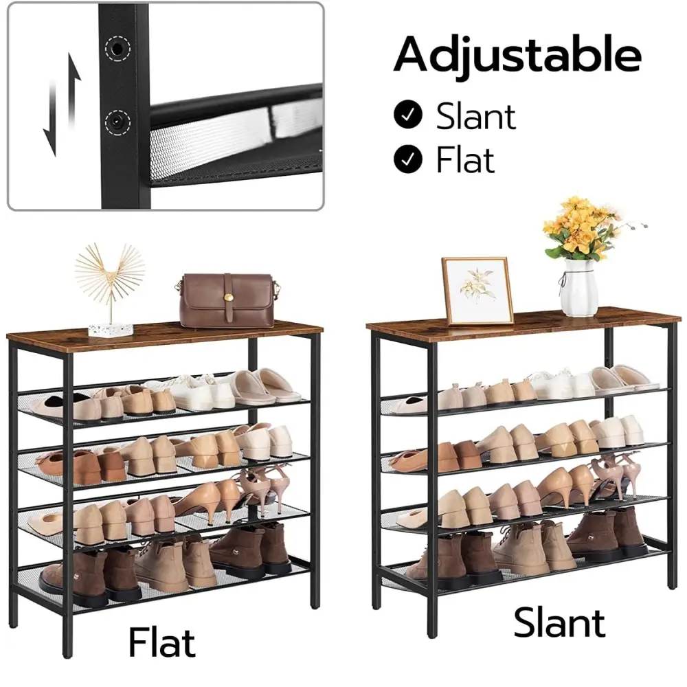 5-Tier Shoe Rack Industrial Shoe Organizer Storage Bench - Home & Garden > Decor