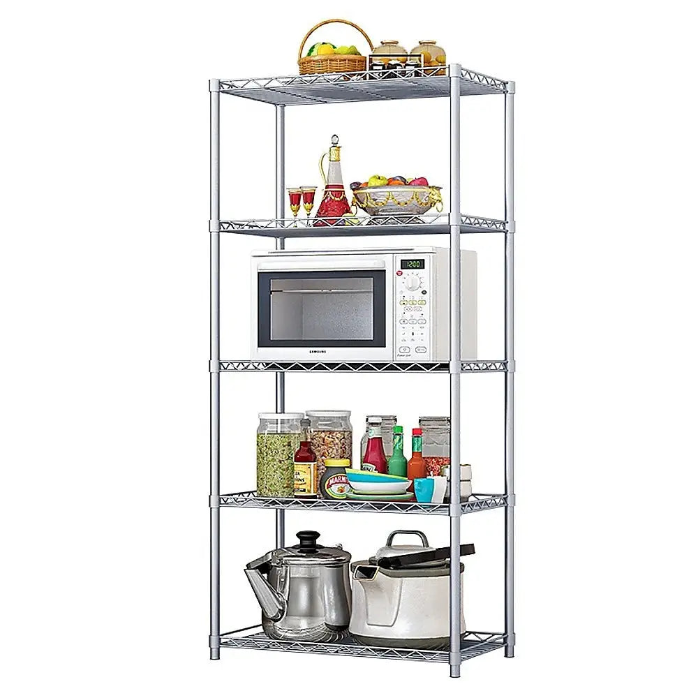 5 Tier Silver Metal Storage Rack Shelving Wire Shelf - Furniture > Office
