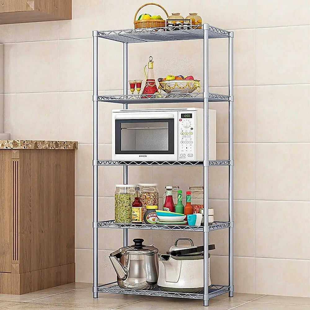 5 Tier Silver Metal Storage Rack Shelving Wire Shelf - Furniture > Office