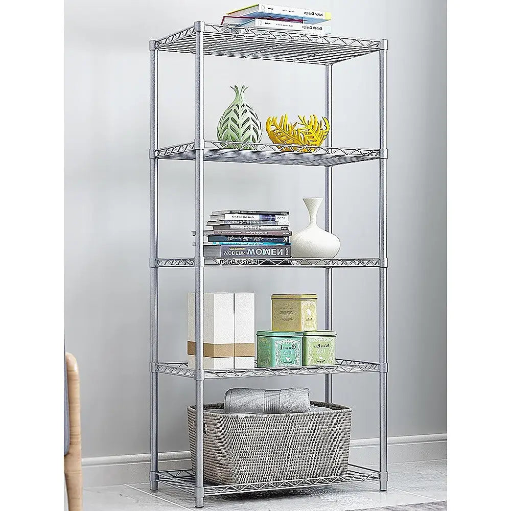 5 Tier Silver Metal Storage Rack Shelving Wire Shelf - Furniture > Office
