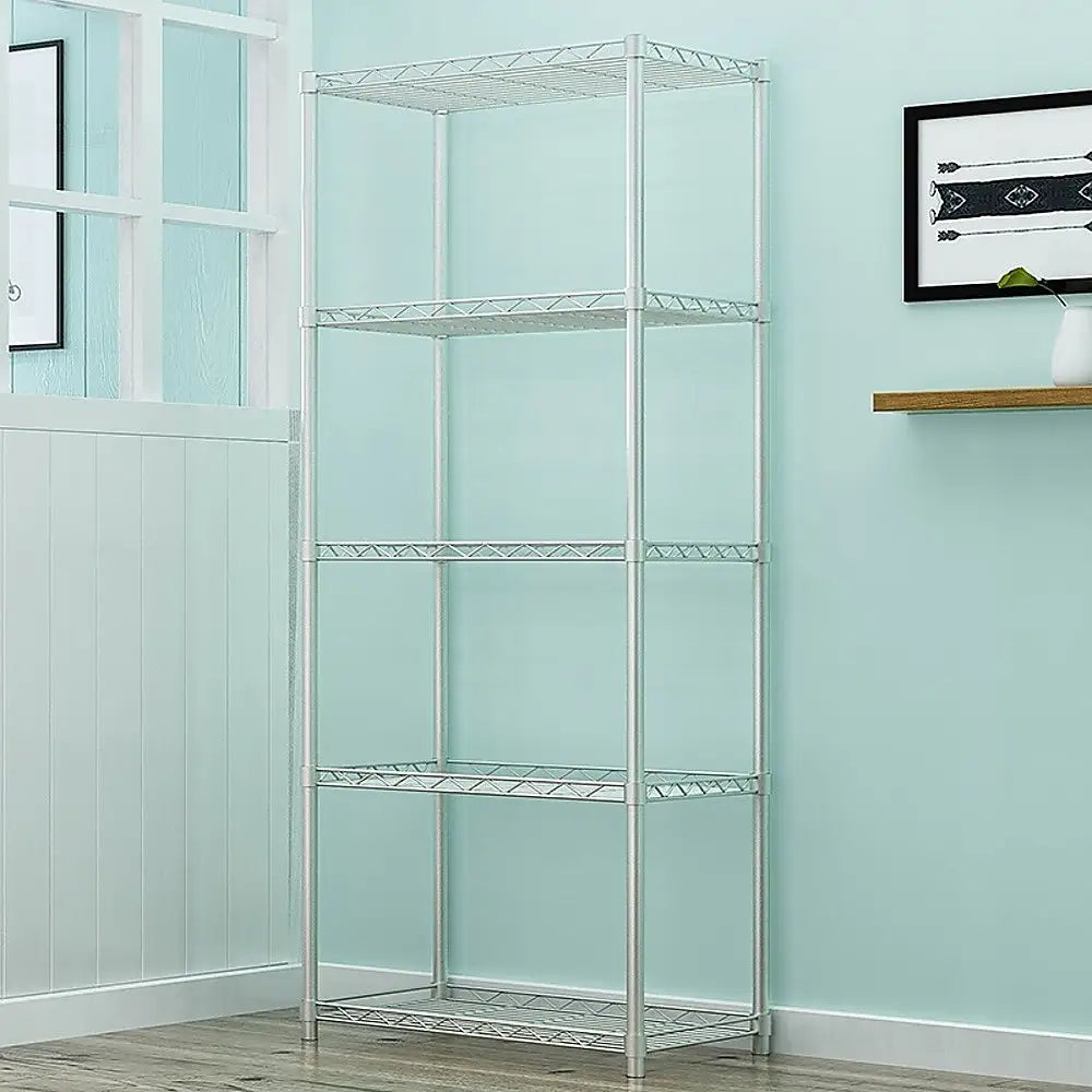 5 Tier Silver Metal Storage Rack Shelving Wire Shelf - Furniture > Office