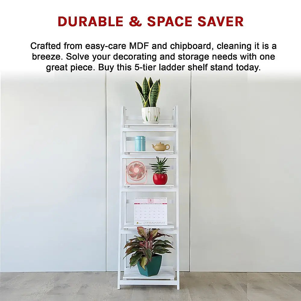 5 Tier Wooden Ladder Shelf Stand Storage Book Shelves Shelving Display Rack - Furniture > Office