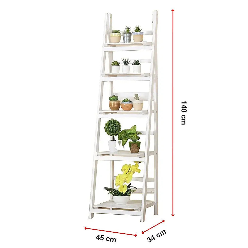 5 Tier Wooden Ladder Shelf Stand Storage Book Shelves Shelving Display Rack - Furniture > Office