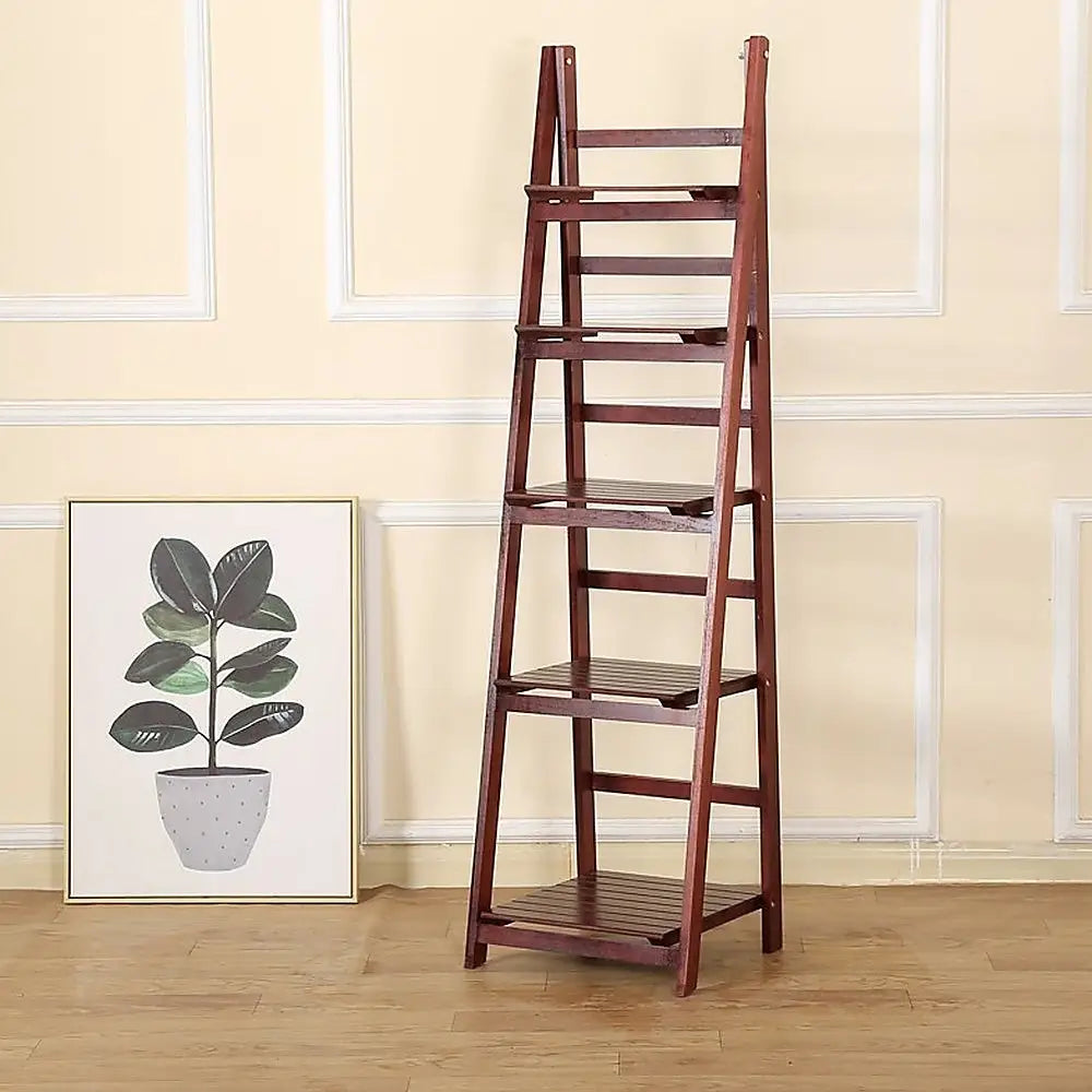 5 Tier Wooden Ladder Shelf Stand Storage Book Shelves Shelving Display Rack - Furniture > Office