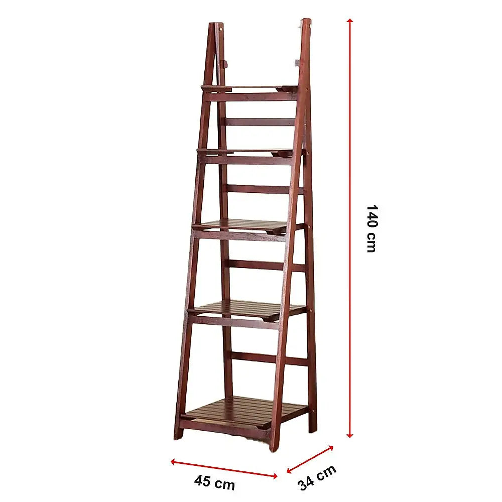 5 Tier Wooden Ladder Shelf Stand Storage Book Shelves Shelving Display Rack - Furniture > Office