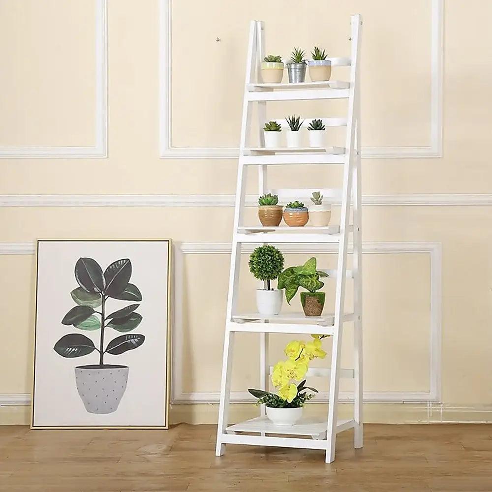 5 Tier Wooden Ladder Shelf Stand Storage Book Shelves Shelving Display Rack - Furniture > Office