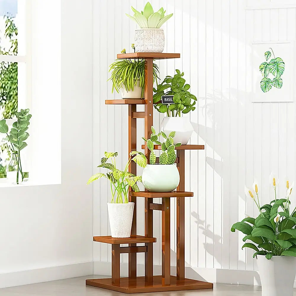 5 Tiers Vertical Bamboo Plant Stand Staged Flower Shelf Rack Outdoor Garden - Furniture > Office