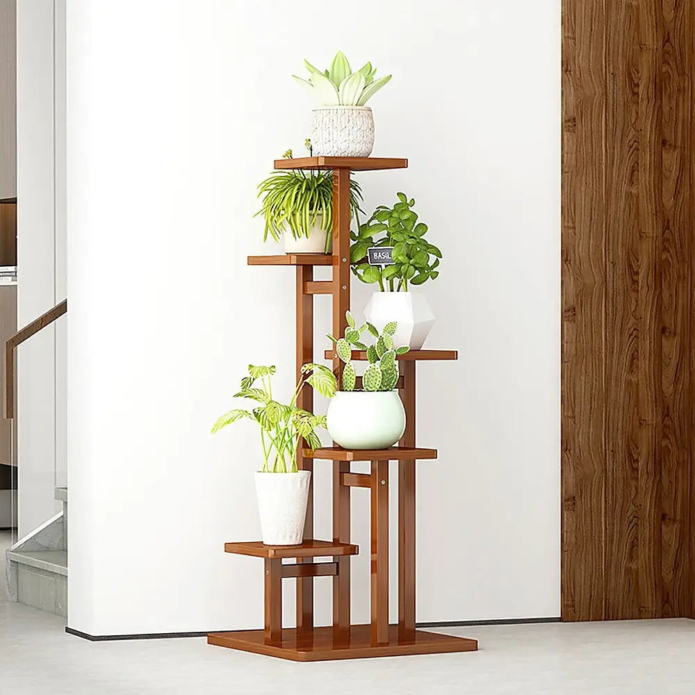 5 Tiers Vertical Bamboo Plant Stand Staged Flower Shelf Rack Outdoor Garden - Furniture > Office