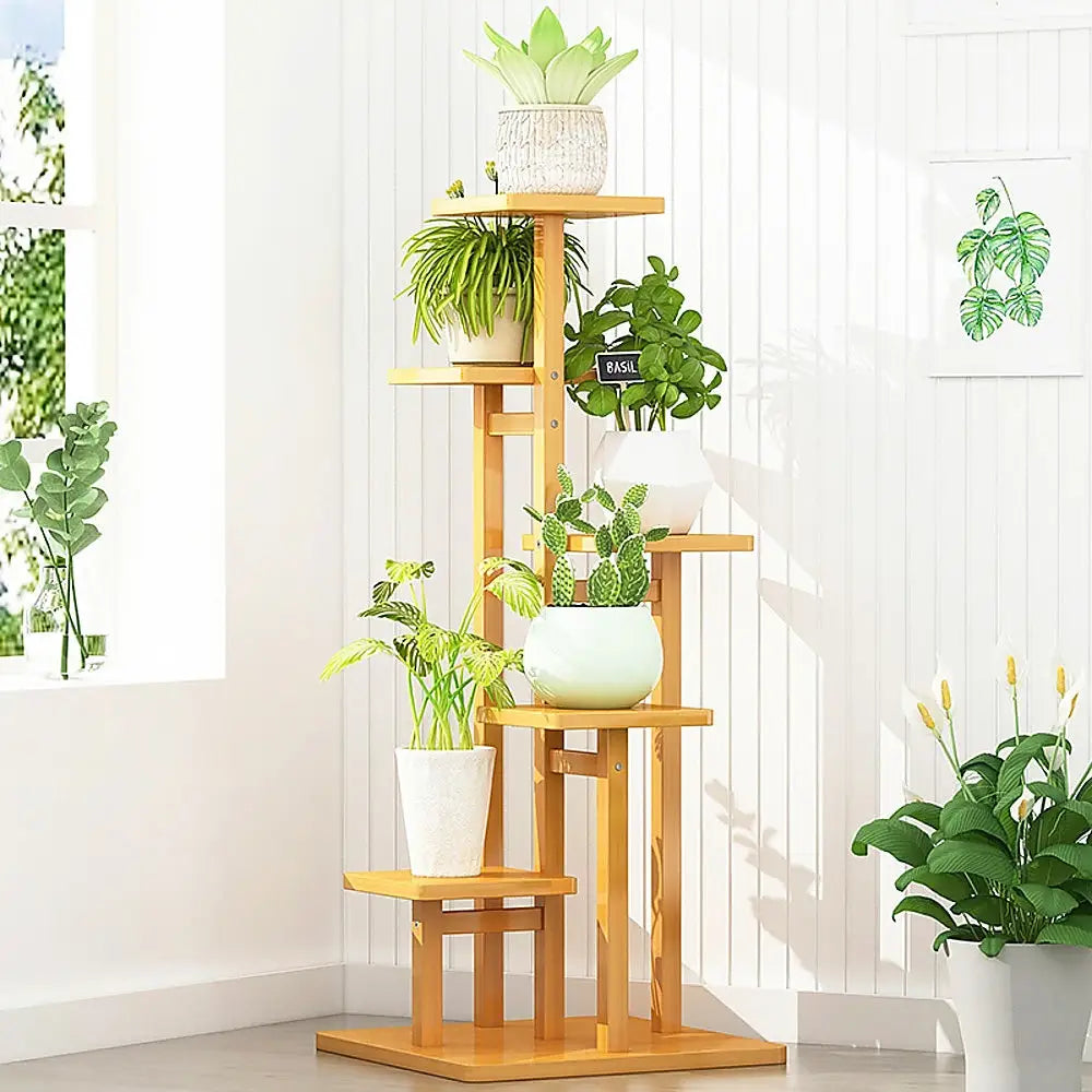 5 Tiers Vertical Bamboo Plant Stand Staged Flower Shelf Rack Outdoor Garden - Furniture > Office