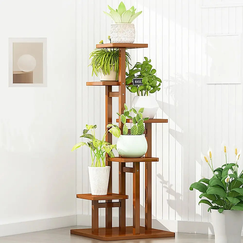5 Tiers Vertical Bamboo Plant Stand Staged Flower Shelf Rack Outdoor Garden - Furniture > Office