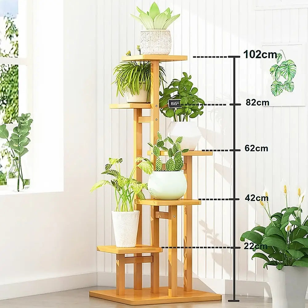 5 Tiers Vertical Bamboo Plant Stand Staged Flower Shelf Rack Outdoor Garden - Furniture > Office