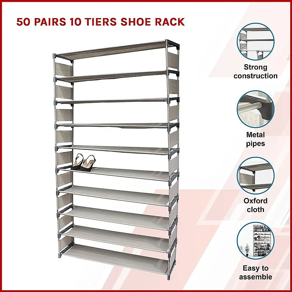 50 Pairs 10 Tiers Shoe Rack - Furniture > Office