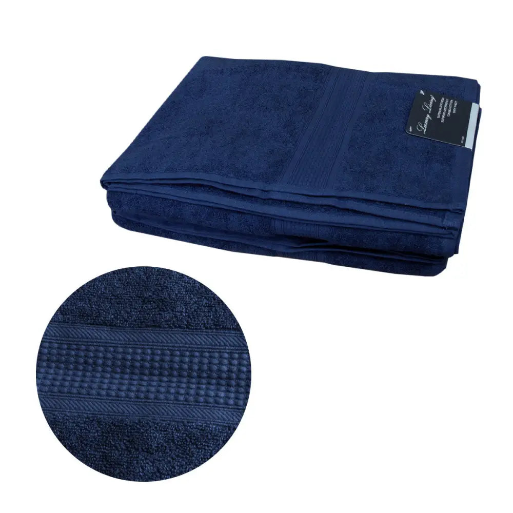 500GSM Set of 2 100% Cotton Bath Sheet Navy 80 x 160 cm - Home & Garden > Bathroom Accessories