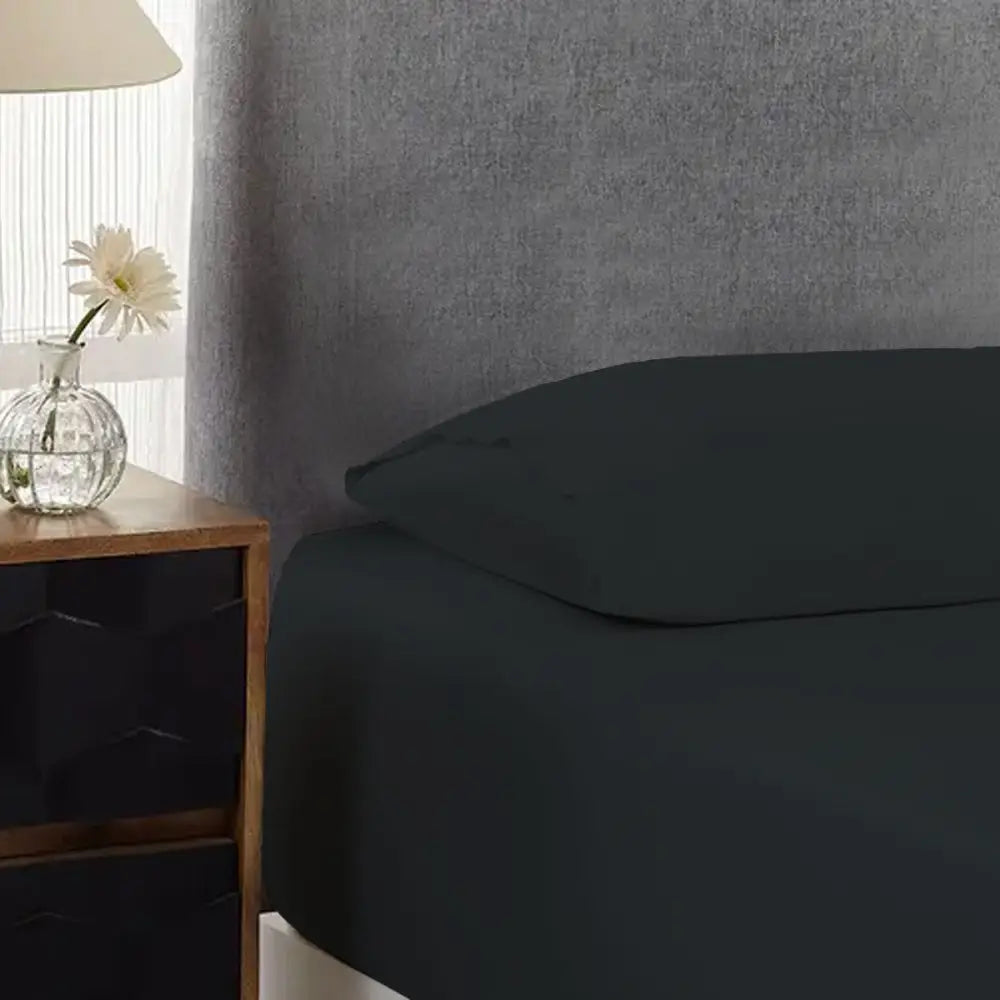 500TC Cotton Combo Set Charcoal Single 40cm Wall - Home & Garden > Bedding