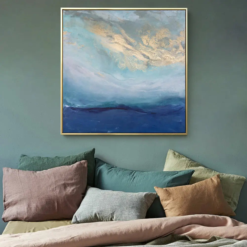 50cmx50cm Abstract gold blue square size Gold Frame Canvas Wall Art - Home & Garden > Wall Art