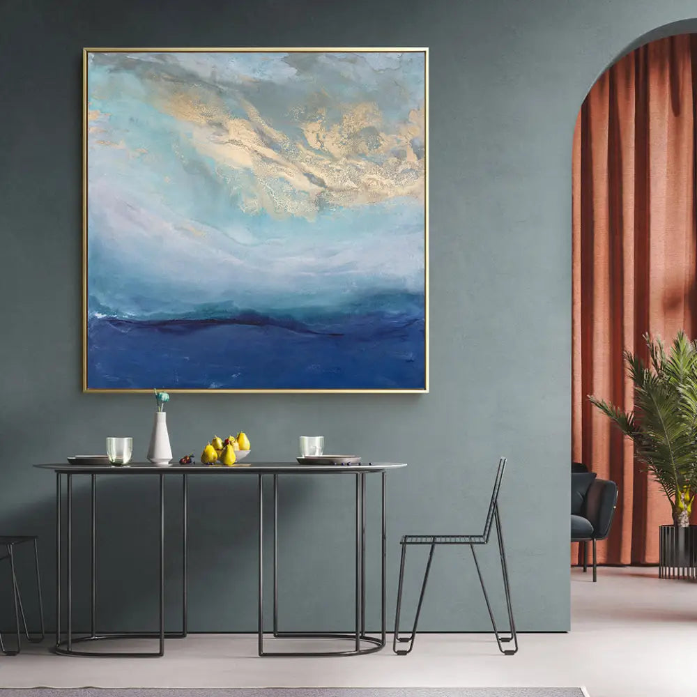 50cmx50cm Abstract gold blue square size Gold Frame Canvas Wall Art - Home & Garden > Wall Art