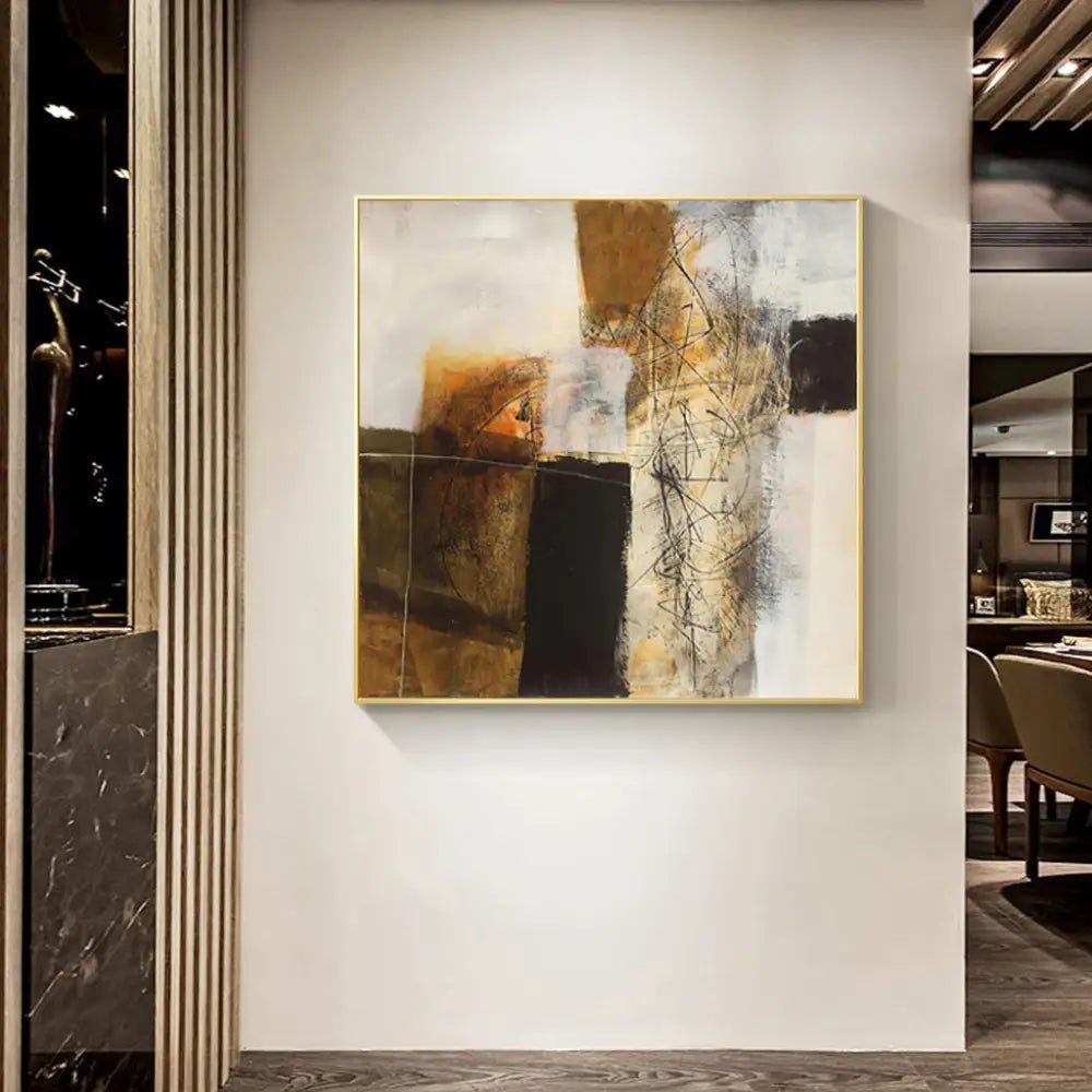 50cmx50cm Abstract gold brown painting style Gold Frame Canvas Wall Art - Home & Garden > Wall Art