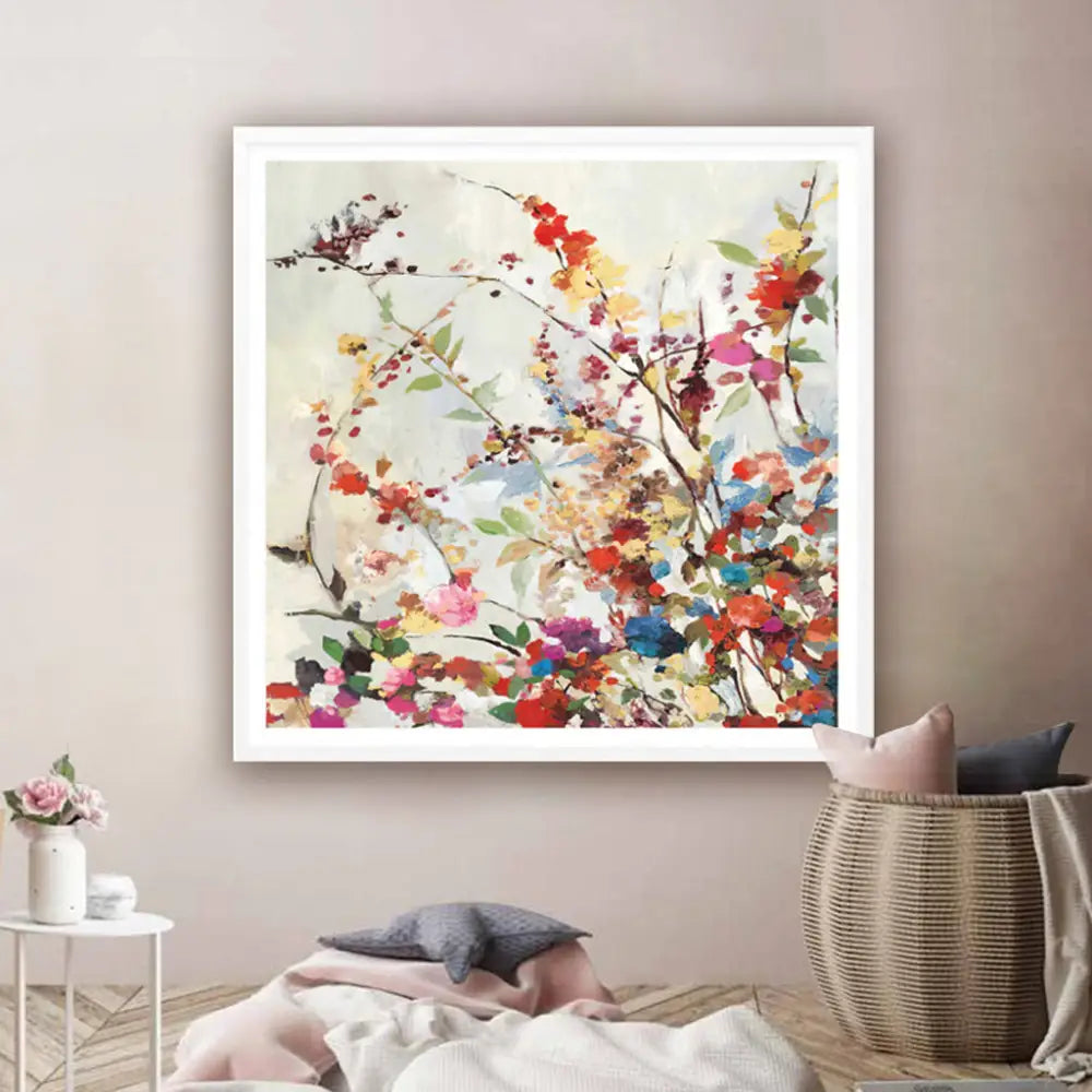 50cmx50cm Coming Spring Square Size White Frame Canvas Wall Art - Home & Garden > Wall Art