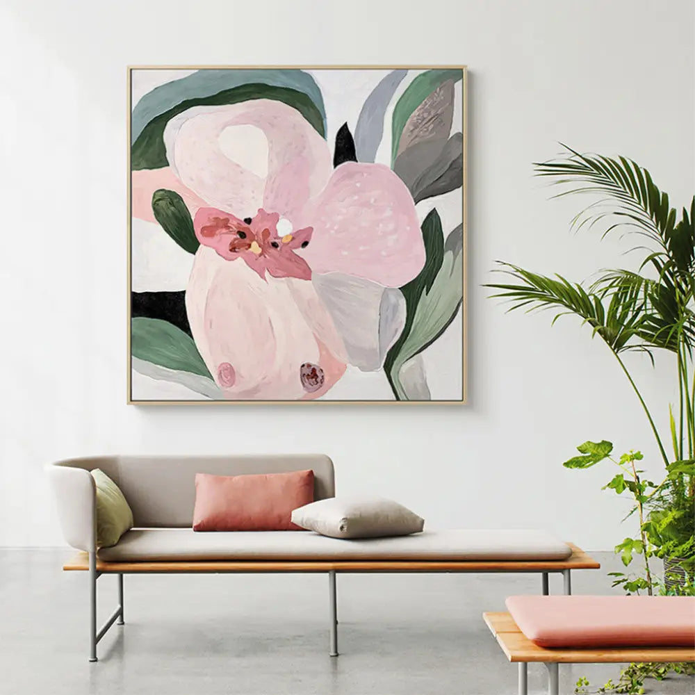 50cmx50cm Floral Hand Painting Style Wood Frame Canvas Wall Art - Home & Garden > Wall Art
