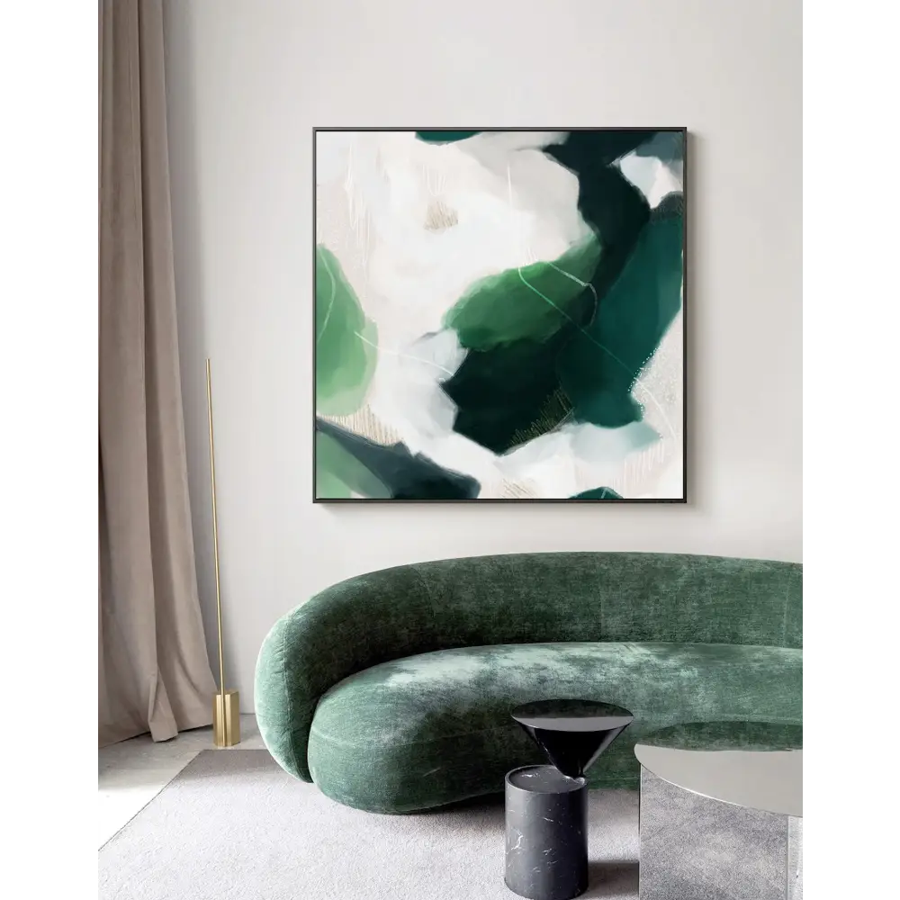 50cmx50cm French Abstract Green Black Frame Canvas Wall Art - Home & Garden > Wall Art