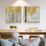 50cmx50cm Golden Leaves 2 Sets Gold Frame Canvas Wall Art - Home & Garden > Wall Art