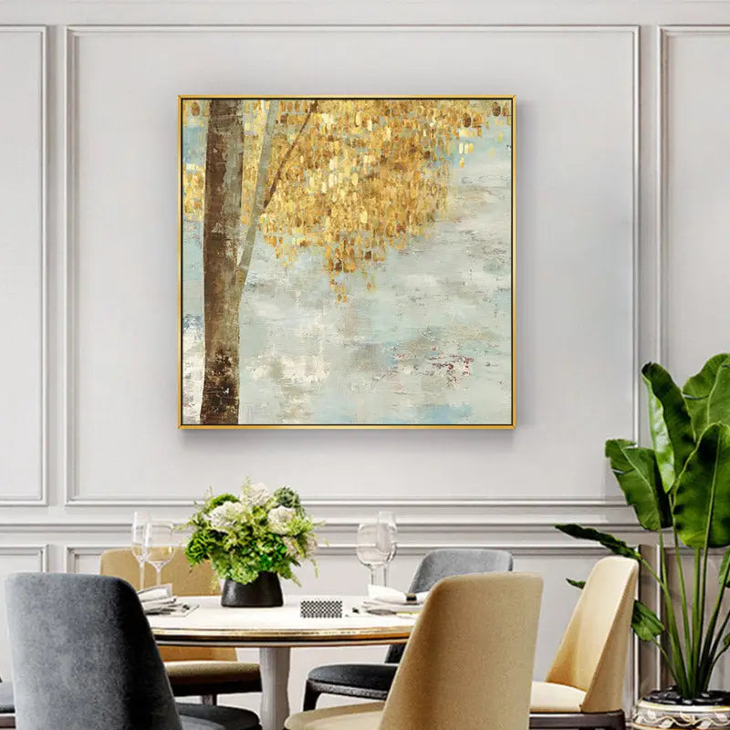 50cmx50cm Golden Leaves 2 Sets Gold Frame Canvas Wall Art - Home & Garden > Wall Art