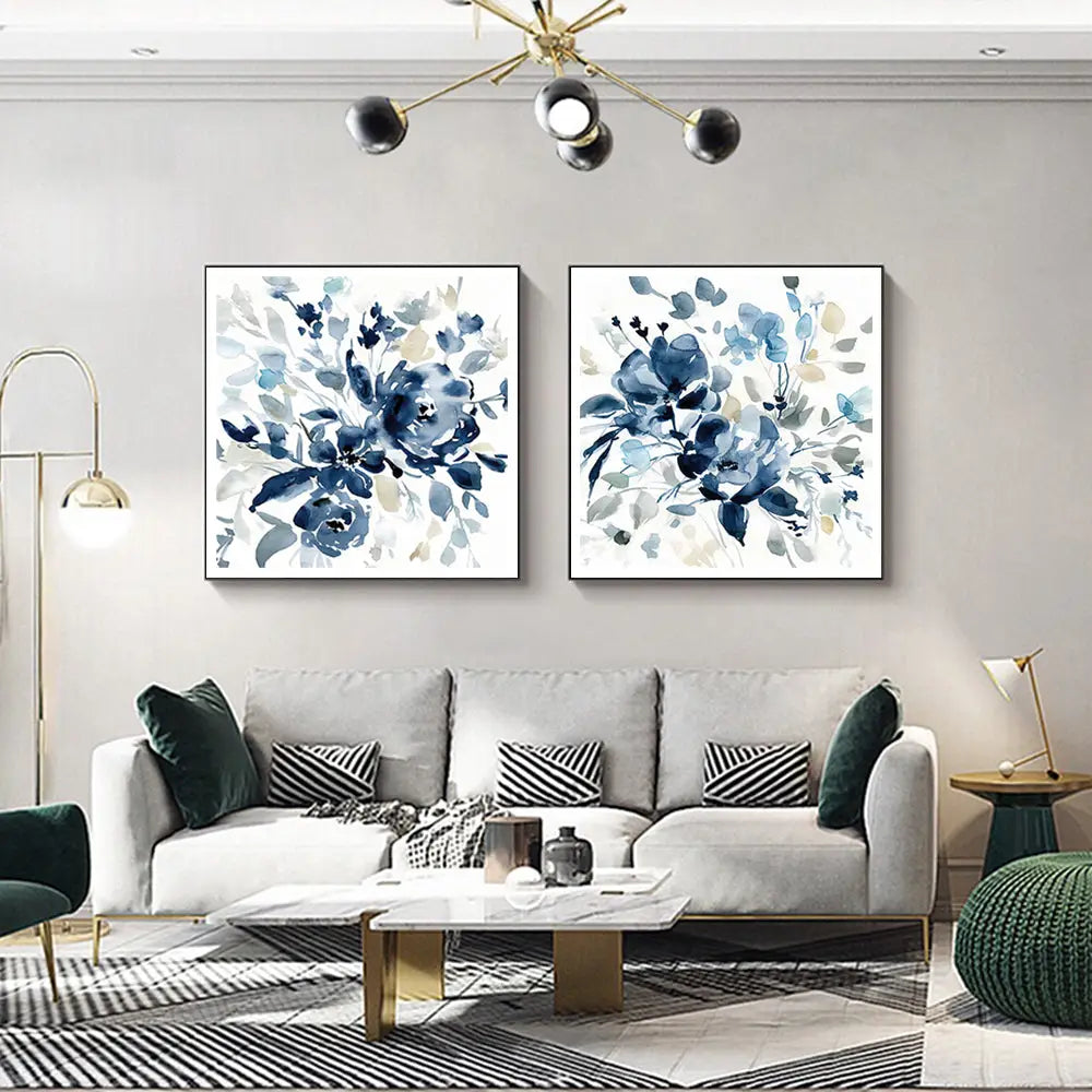 50cmx50cm Indigo Garden By Carol Robinson 2 Sets Black Frame Canvas Wall Art - Home & Garden > Wall Art