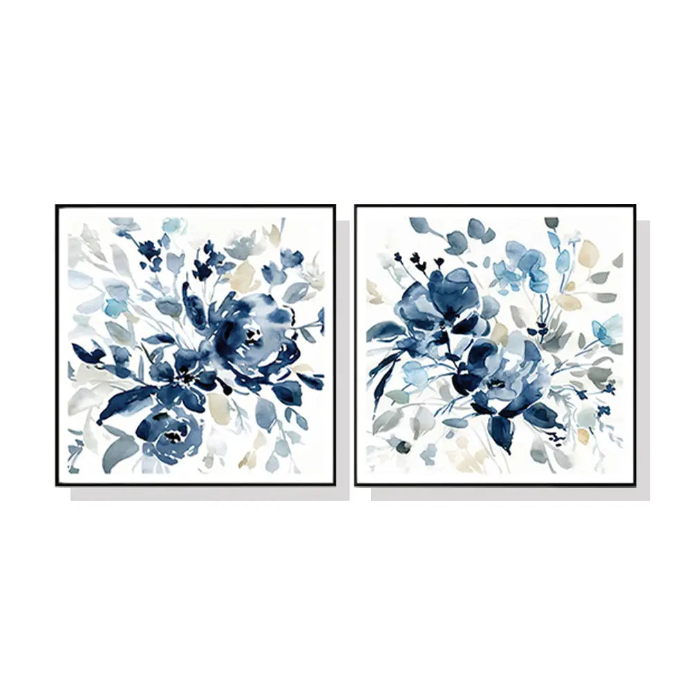 50cmx50cm Indigo Garden By Carol Robinson 2 Sets Black Frame Canvas Wall Art - Home & Garden > Wall Art