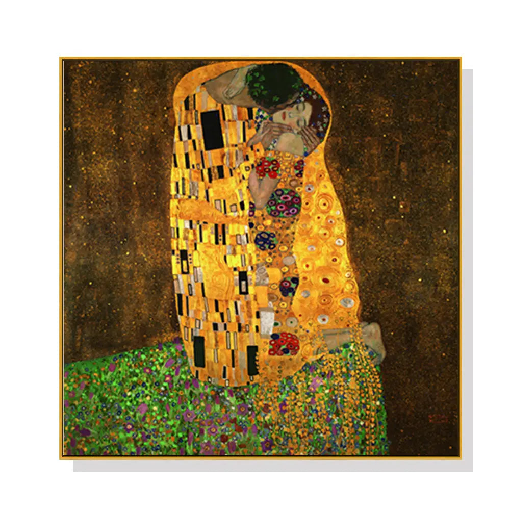 50cmx50cm Kissing by Gustav Klimt Gold Frame Canvas Wall Art - Home & Garden > Wall Art